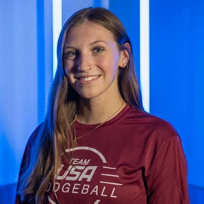 Allie Pohl in a Team USA Dodgeball shirt