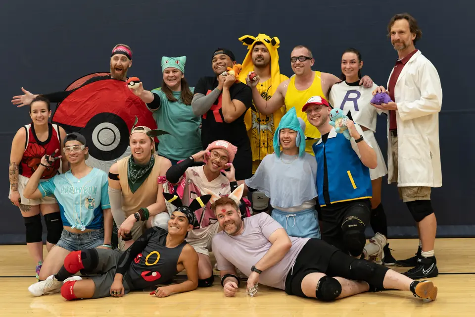 Halloween Tournament players together on the court